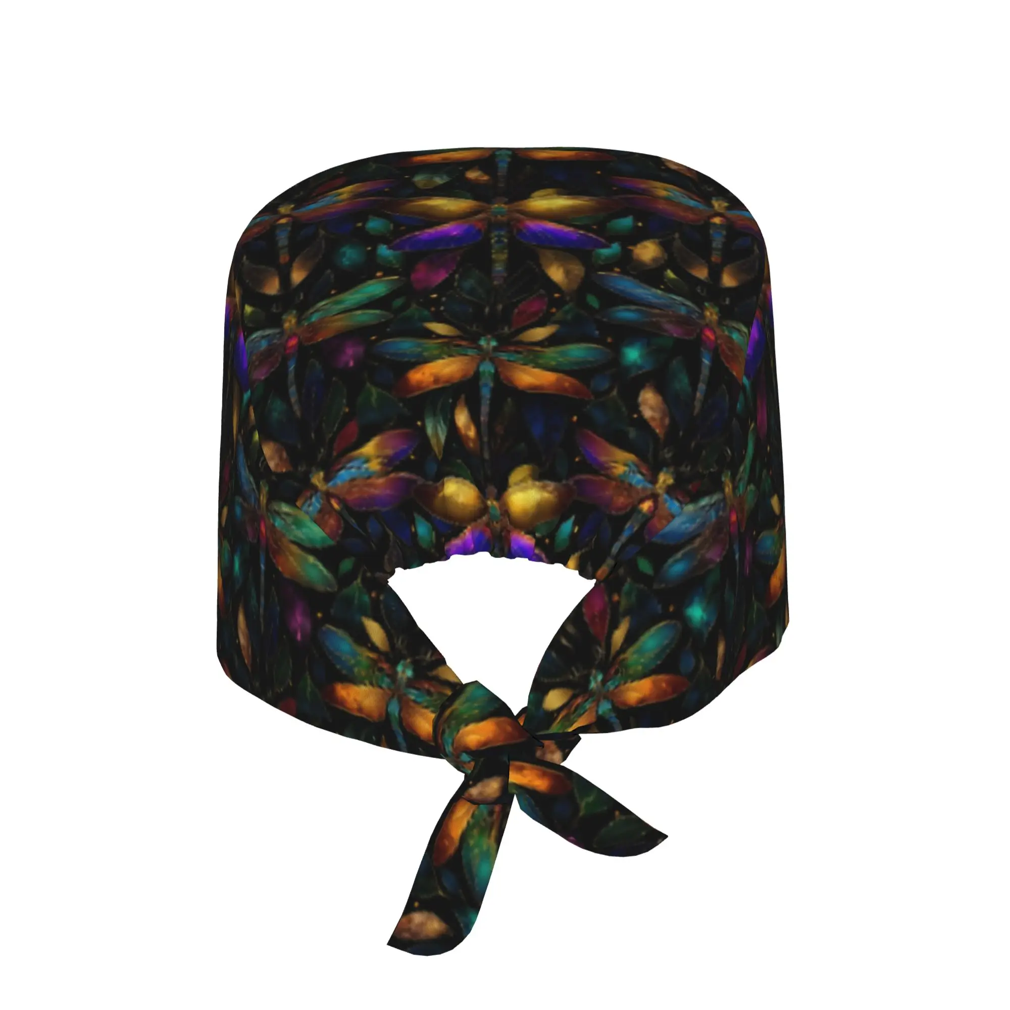 Stained Glass Colorful Dragonfly  Medical Staff Scrubs Hat Unisex  For Chef Hat Scrub Caps