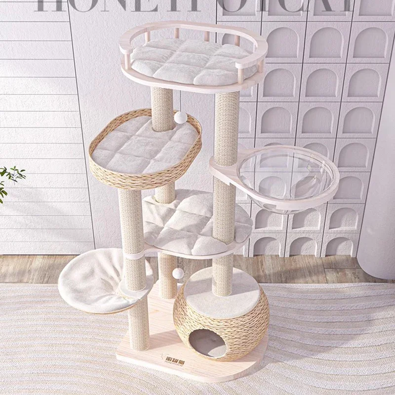 Modern Cream Style Cat Tree Nordic Originality Design Houses Cat Perch Sisal Rope Condo Furniture & Scratchers Para Gato FYCT