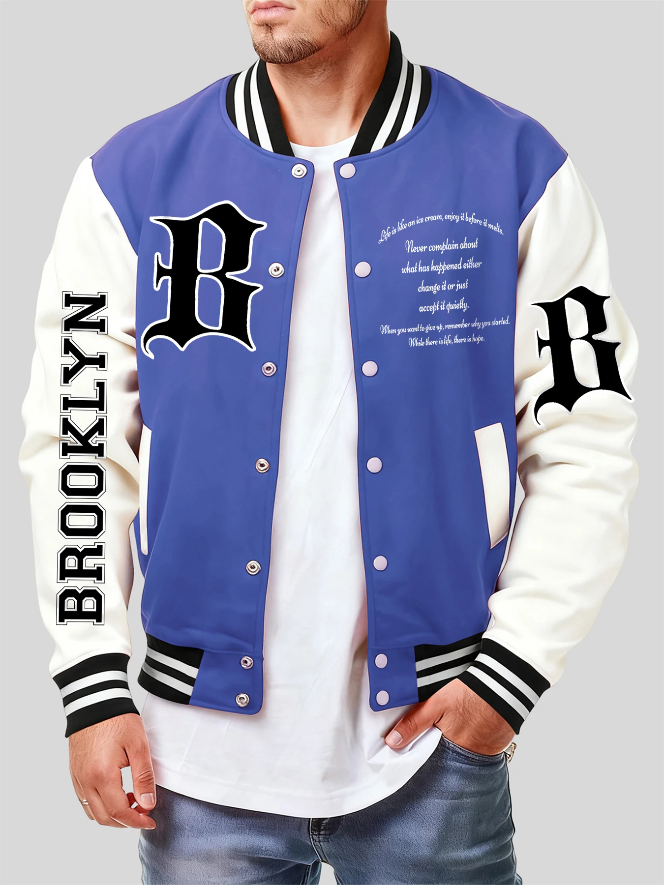 

Brooklyn Art Letter B Print Бейсбольный трикотаж Мужская модная свободная куртка Y2K Мужская одежда в стиле хип-хоп Осенняя новая повседневная флисовая одежда