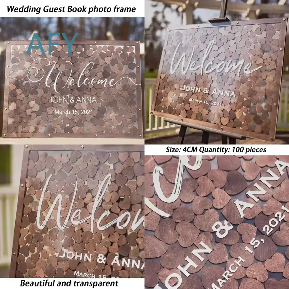 Wooden Signature Guest Book Photo Frame for Wedding Gift Birthday Party Message Board Sign Graduation Guest Board Event