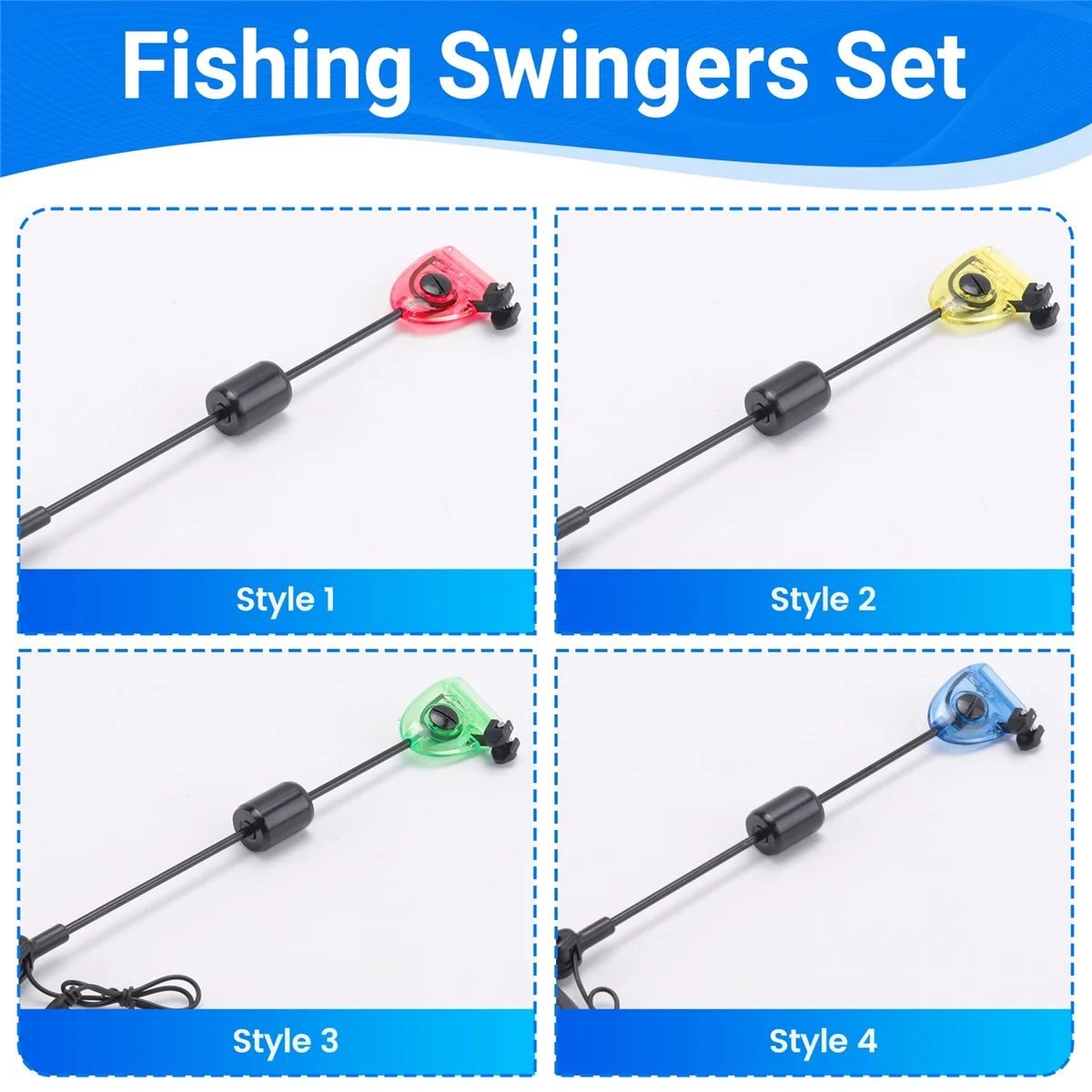 Nuevo Juego de 4 Uds de Swingers de pesca, indicadores de alarma de mordedura de pesca, accesorios de pesca de carpa Swinger iluminados Led