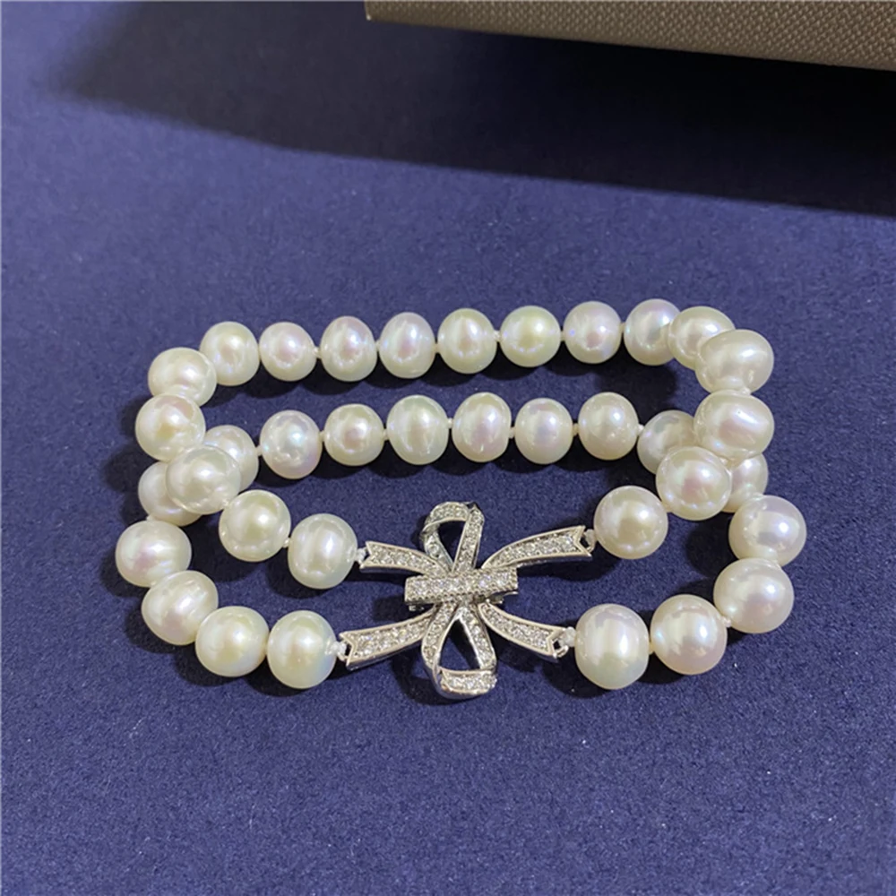 Double Strand South Sea Real Natural Genuine 8-9mm Pearl Bracelet Multi-layer 18cm Length Include Bow Clasp Luxury Free Shipping