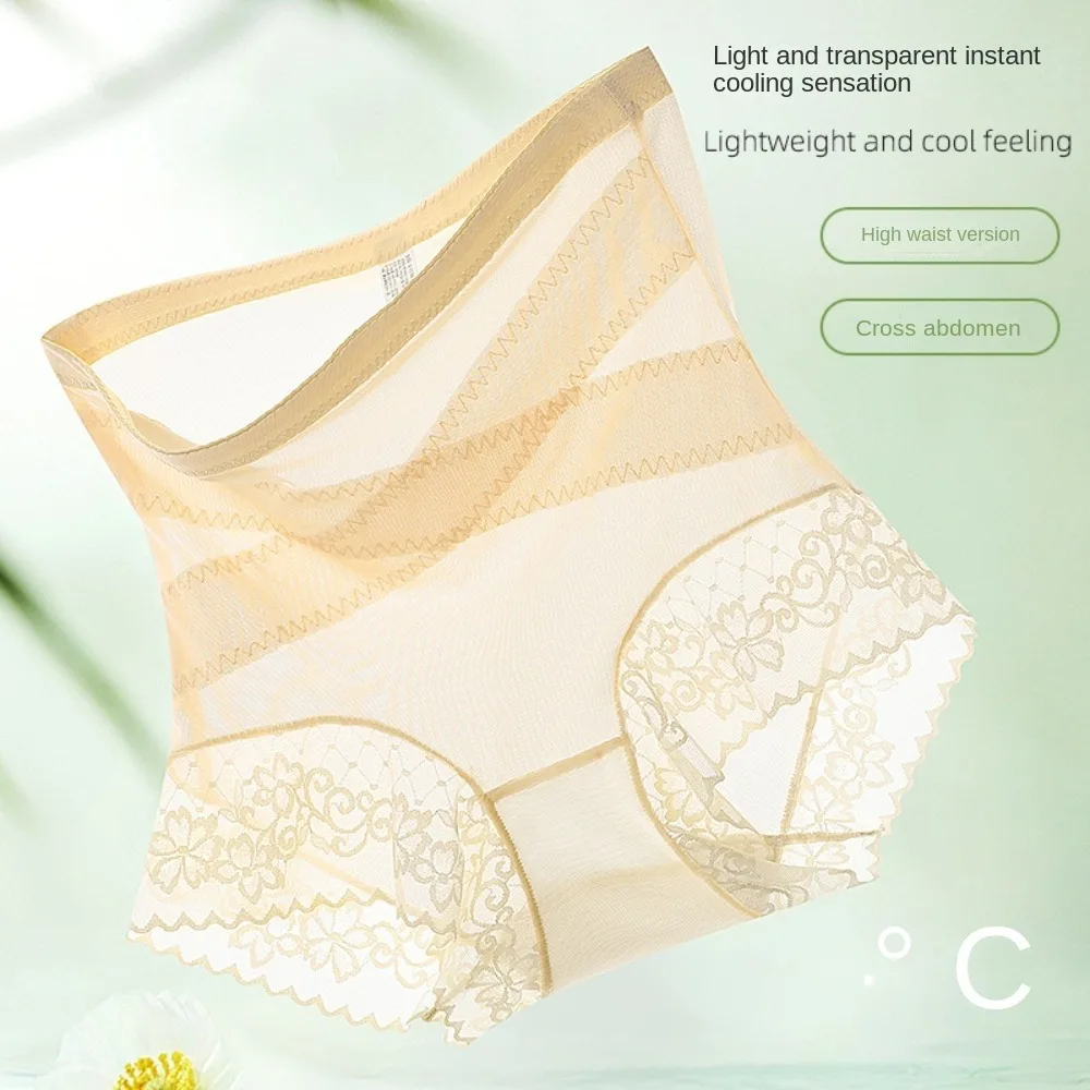 

High Waist Thin Lace Panties Belly Contracting Mulberry Silk Crotch Postpartum Body Shaper Shapewear Waist Trainer
