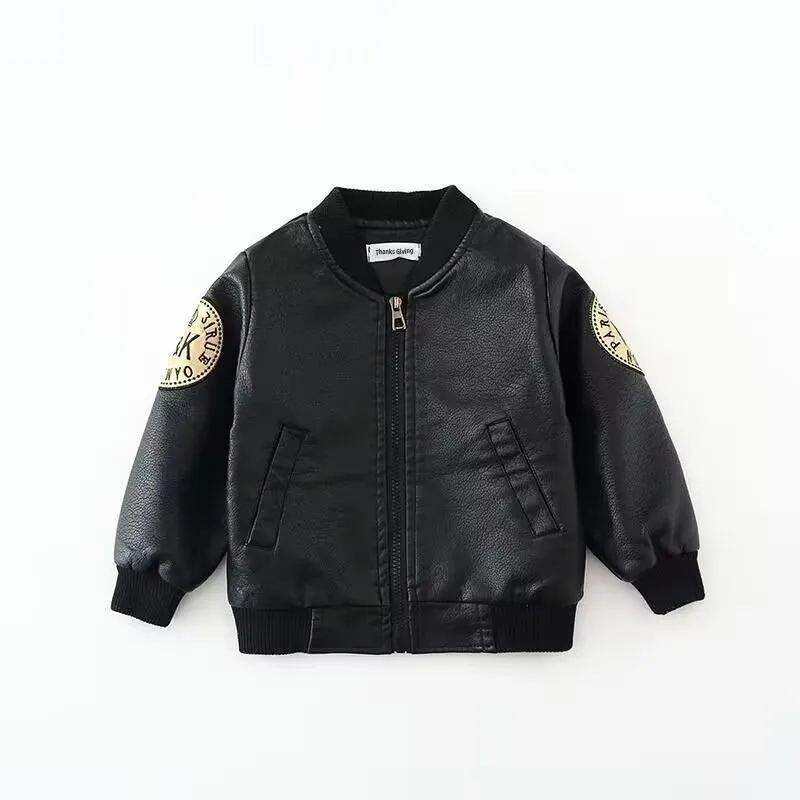 Veste en cuir PU pour garçons avec fermeture éclair, vêtements pour tout-petits, tenues pour enfants, manteau pour enfants, printemps