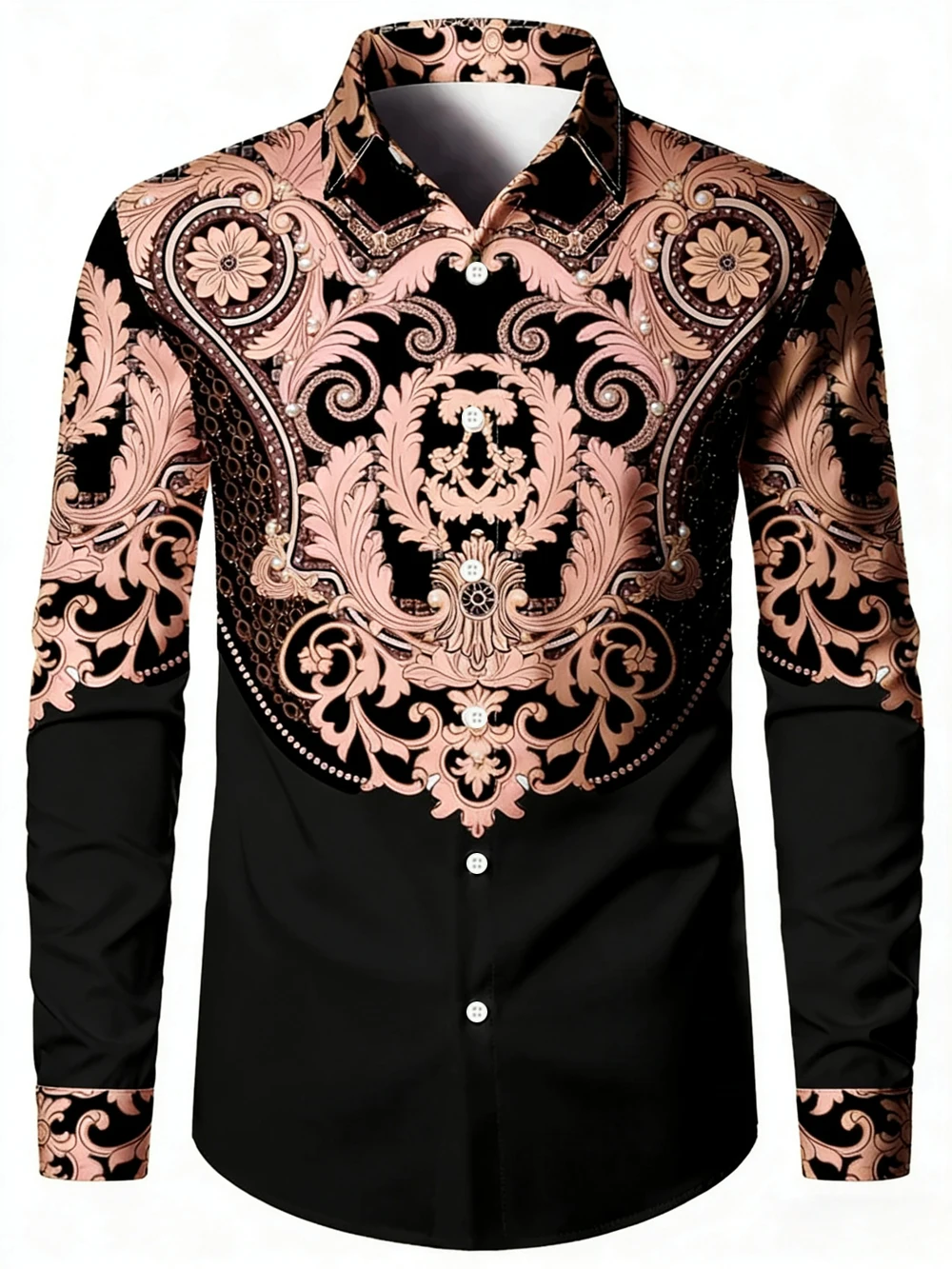 

2026 New Men's European Palace Pattern 3D Printed Shirt Hawaiian Vacation Casual Long-sleeved Lapel Shirt Men's Outdoor Clothes