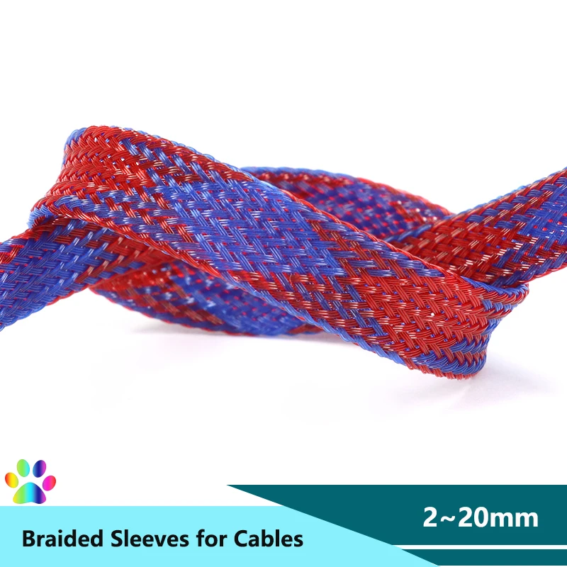 

Blue Red PET Braid Sleeve 2/4/6/8/10/12/14/16/20mm High Density Sleeving Snake Skin Cable Wrap Sheath Sleeving Case