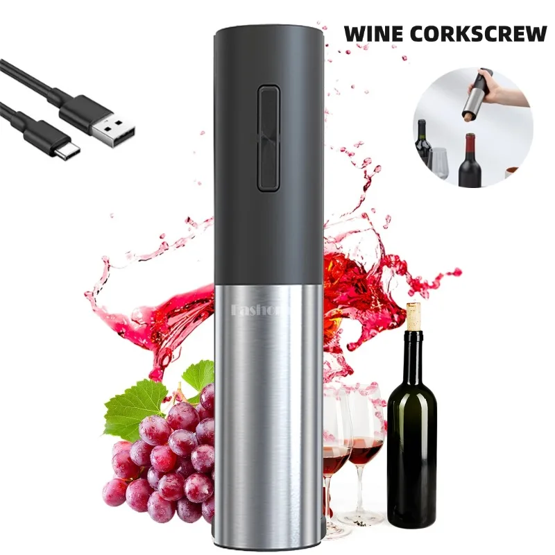 Abridor De Garrafas De Vinho Vermelho Elétrico, USB Recarregável, Saca-rolhas Automotivo com Wine Pourer, Foil Cutter, Ferramenta de Cozinha, 4 Piece Set