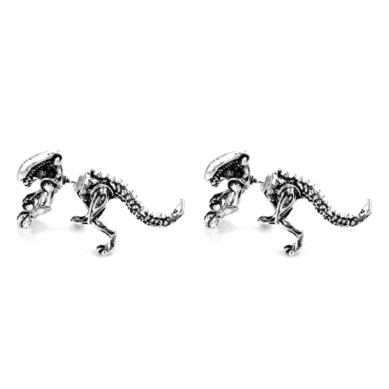 Cool Alien Earrings Black Enamel Stud Earrings For Women Animal Piercing Ear 3D Scary Dinosaur Earrings Jewelry Gifts image 2
