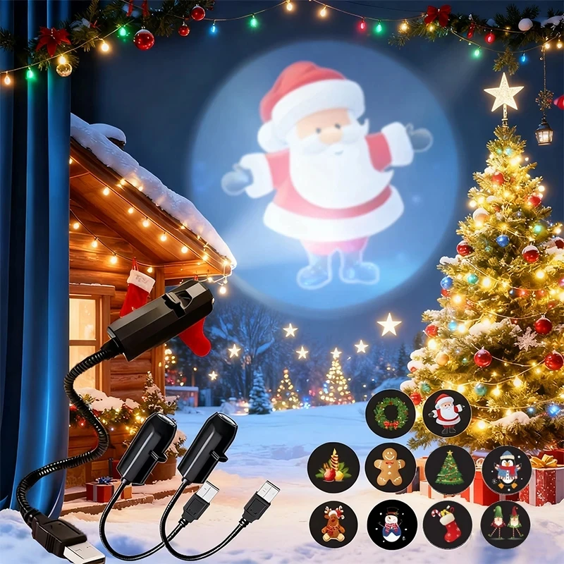 Christmas USB Projector Light Reindeer Projection Lamp Rotatable Scenes Projector Reindeer Projection Lamp for Christmas Bedroom