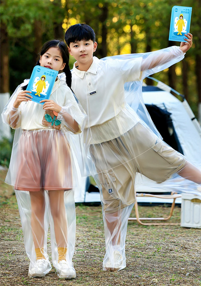 

Disposable Adult Kids Split Set Raincoat Portable Card Thickened Pack Foot Rainwear Suit Outdoor Hiking Travel Waterproof Poncho