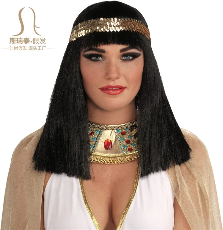 Egypt Queen Cleopatra Wig Halloween Carnival Cosplay Bangs Wig