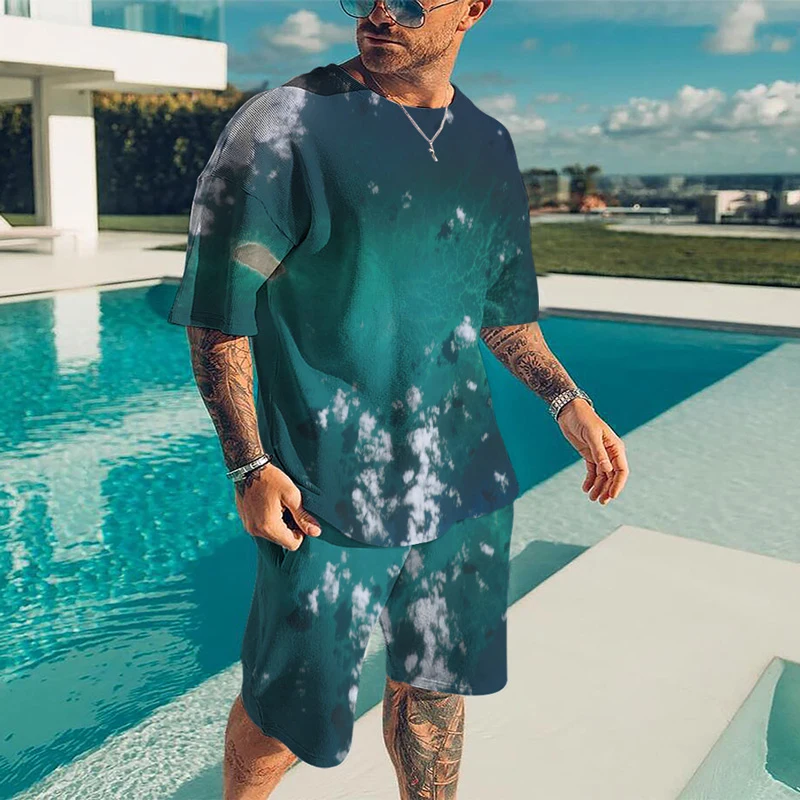 Men's Beach Sets 3D Printing Short Sleeve Shorts Two-piece Abstract Painted T-Shirt Suit Men's and Women's oversized Casual sets