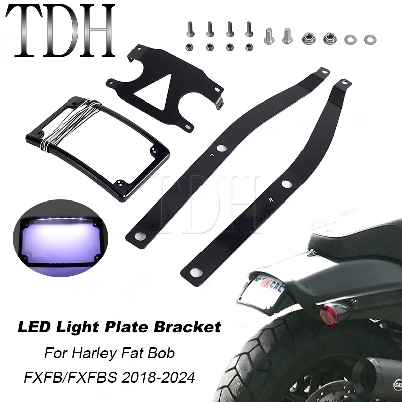 License Plate Relocation Bracket For Harley Softail Fat Bob FXFB FXFBS 114 2018+ LED Lamp 12° Curve License Plate Frame Holder