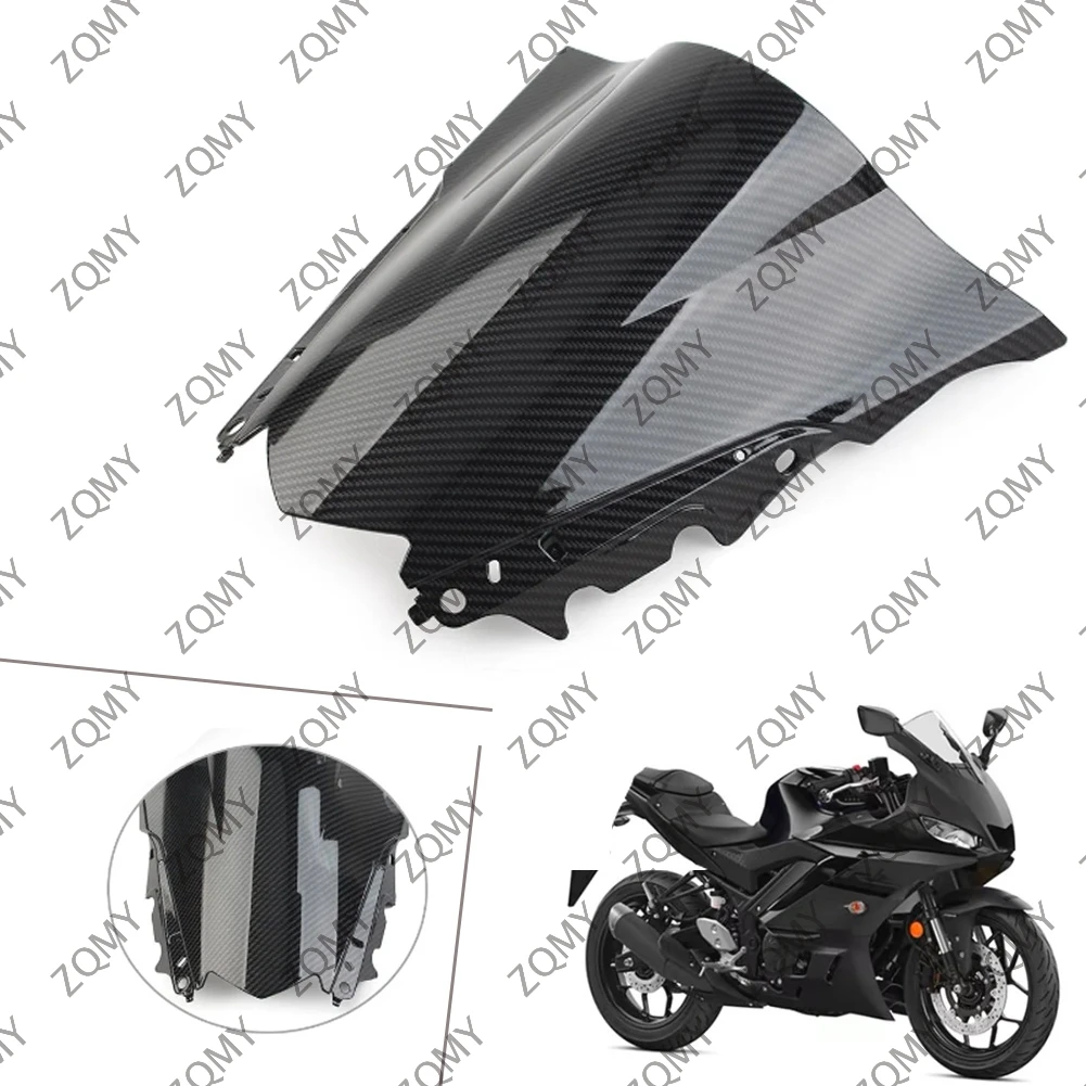 New Black Carbon Fiber Motorcycle Windshield Double Bubble ABS Wind Screen Shield For Yamaha YZF-R25 2014-2018 For YZF R3 2015