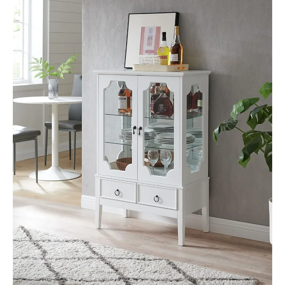 

Glass-Door Accent Storage Cabinet with Shelves and Drawers - Elegant Buffet Display for Living and Dining Rooms