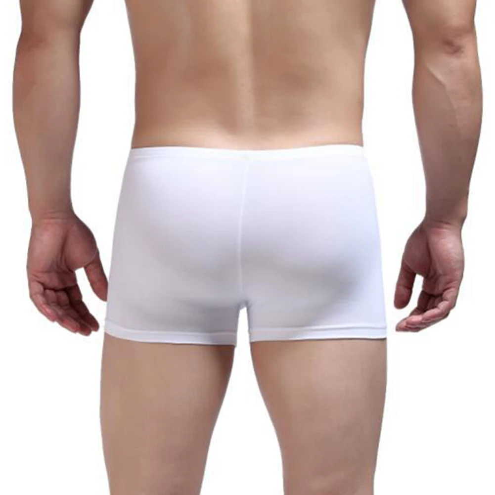 Ice Silk Men Boxers Trunks Stretch Underwear Low Rise Shorts U Convex Pouch Panties Mens See Through Underpants Sleep Bottoms