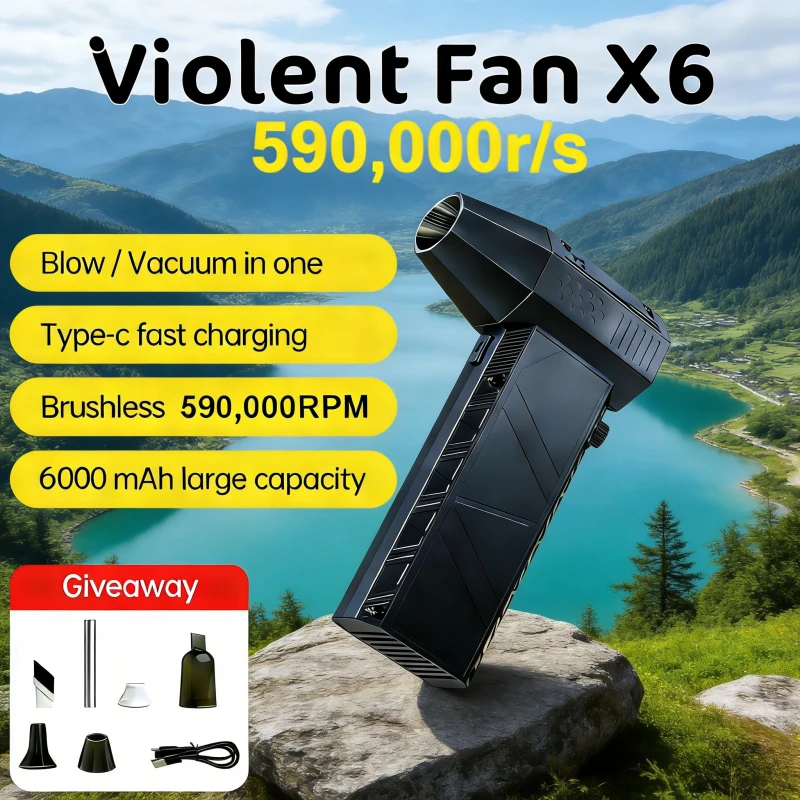 X6 590000RPM Brushless 2-in-1 Air Blower & Vacuum | High Power Fast Charging for Car PC Laptop Dust Cleaning