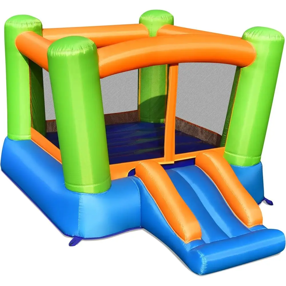قلعة قفز للأطفال قابلة للنفخ مع زحليقة، مقاس 8 × 6.5 × 4.7 قدم، تشمل حقيبة حمل، طقم إصلاح، أوتاد، للاستخدام الداخلي والخارجي