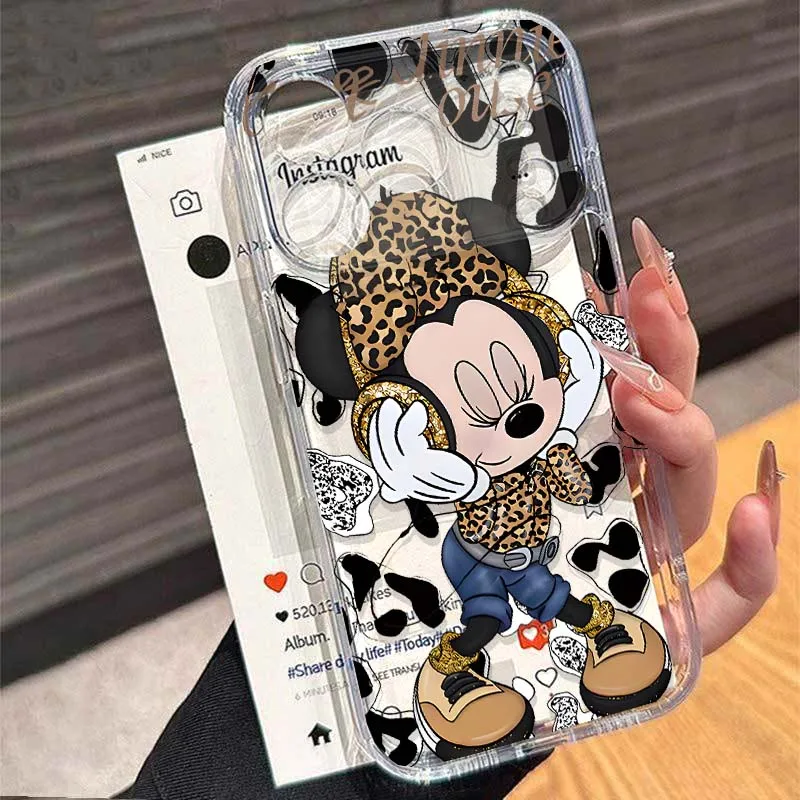 Capa fofa leopardo mickey minnie para samsung s25 ultra s24 fe plus a56 5g a36 a25 a16 a07 a06 a55 a35 a15 a25 a54 a14 a34 a24 a52