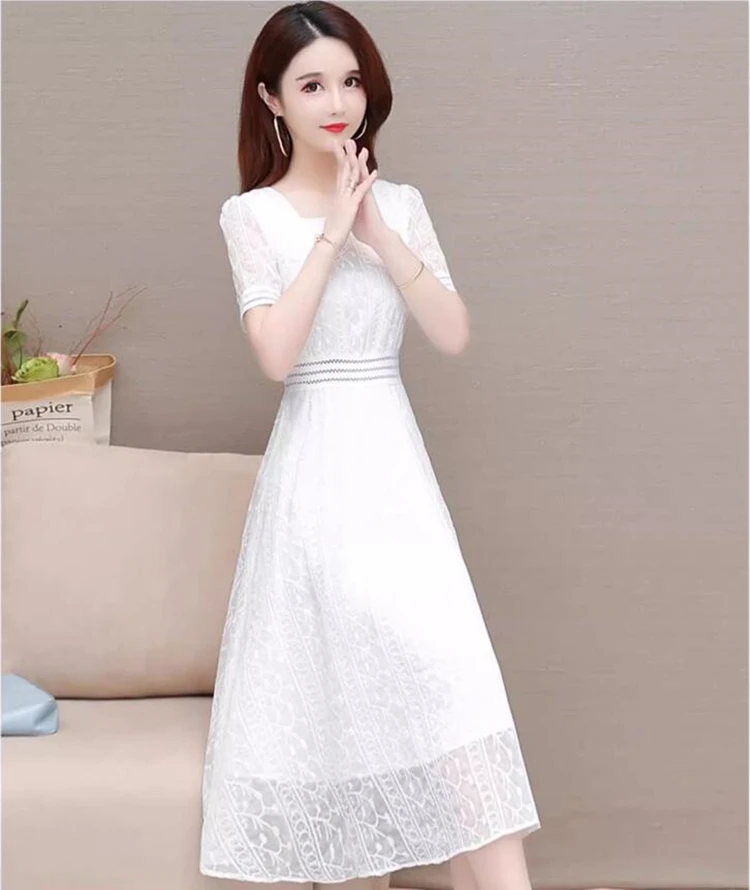 new summer mid age office lady Fashion plus size brand female women girls short sleeve lace dress