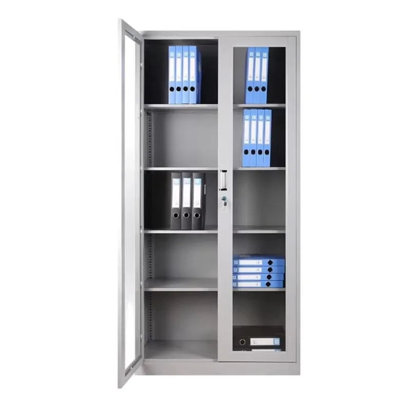 School Office Swing Door Storage Steel File Cabinet Steel Bookcase with Glass Doors