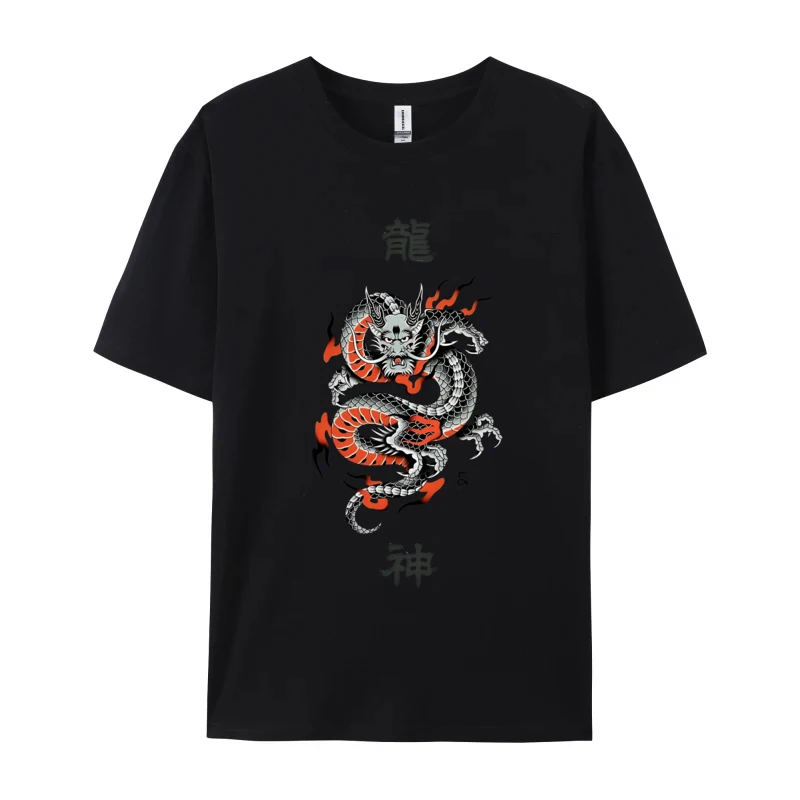 Dragon God Japan Style Rife Dragon Design Tshirts Crewneck Pure Cotton Men Tops Shirts Summer Design Tees Free Shipping