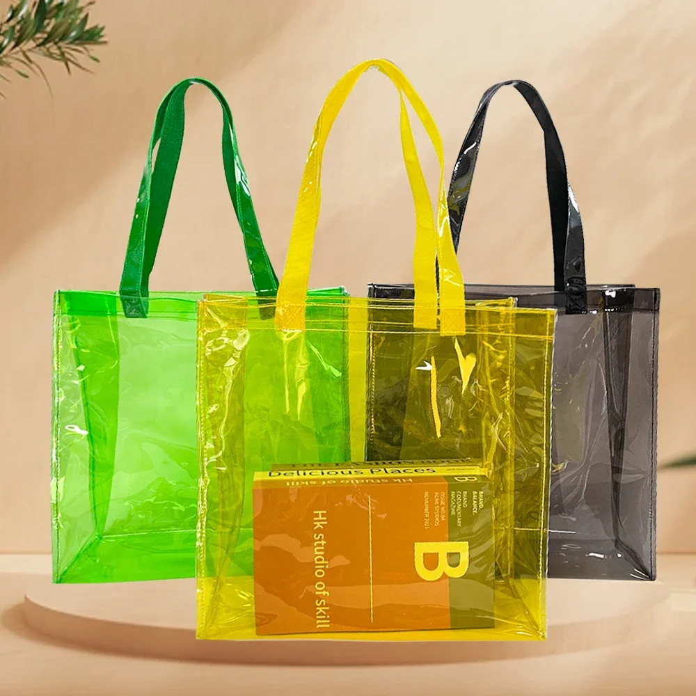 Transparent Tote Bags For Women PVC Colored Transparent Tote Bags For Students Large Capacity Shoulder Bag Women\'s shopping Bag