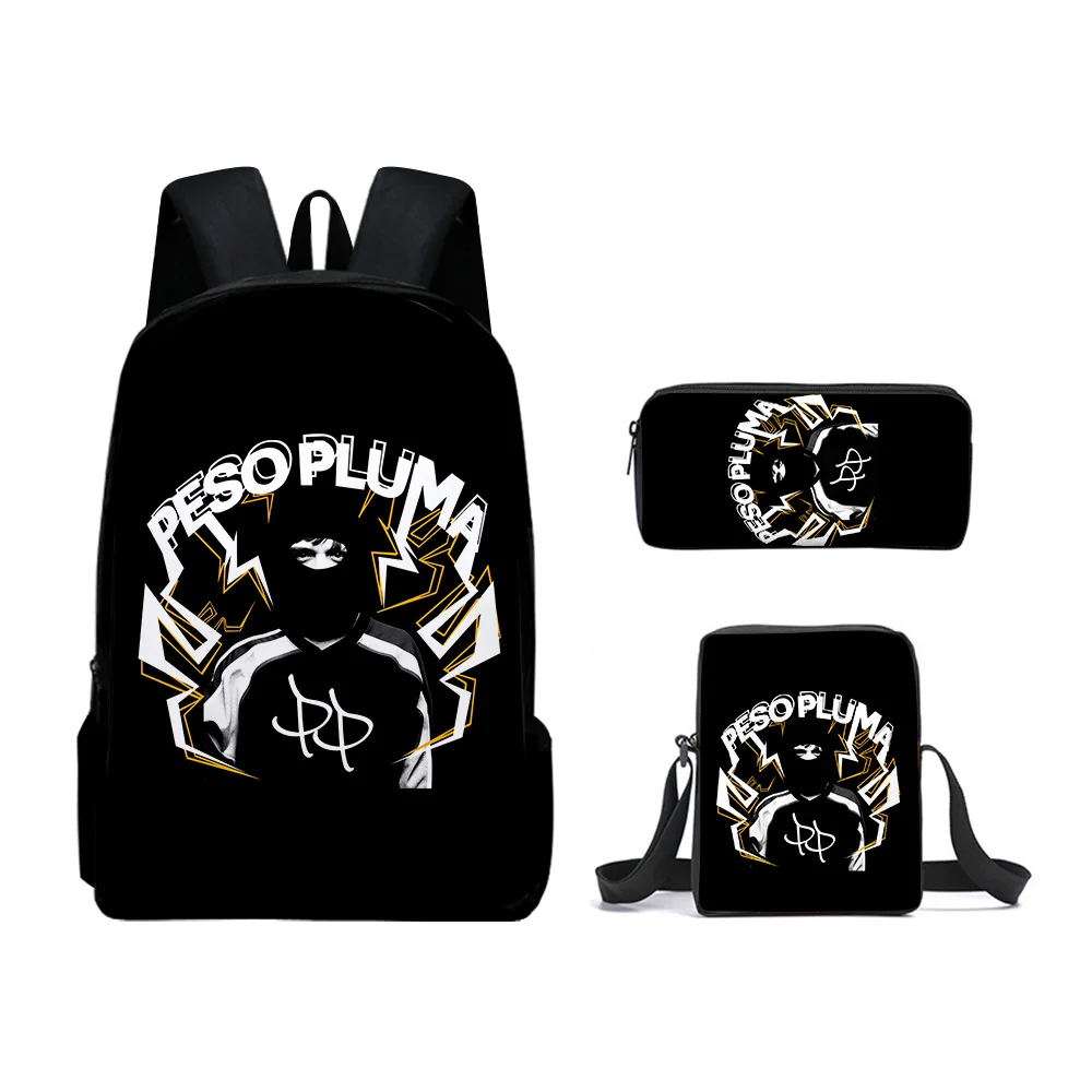 Peso Pluma Doble P Tour Around Daypack 3 Pieces Sets Casual Unique Zipper Bag Harajuku Shoulder Bags 3D Cosplay Pencil Bag