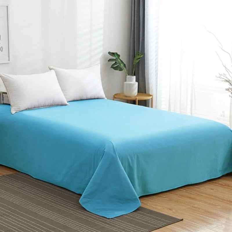 Us King Size Sheet Set 100% Cotton Flat Sheet+Deep Pocket Fitted Sheet+Pillowcase Home Hotel Lake Blue Color Bedding All Season