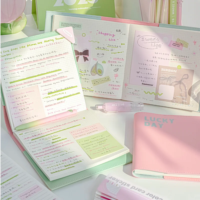 Macaron Color Detachable Soft Leather Portable Notebook with Pen Loop 80 Sheets Grid Paper Journal for Students Supplies