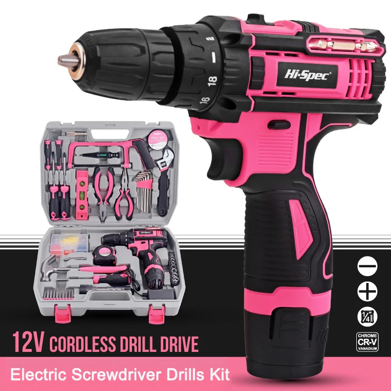 

Pink Electric Screwdriver Drills Kit Cordless Electric Screwdriver Set Household Handhelld Electric Drill with Storage Case