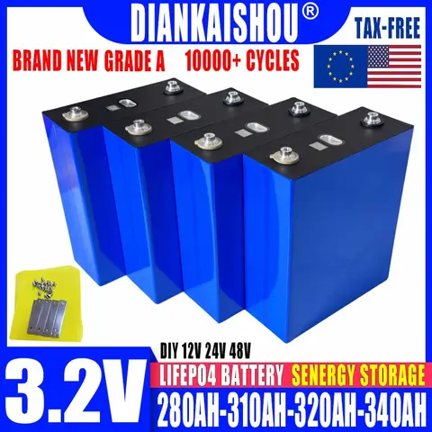 등급 A 3.2V 리튬인산철 배터리 340AH/320AH/310AH/280AH DIY 자동차 해양 태양광 에너지 저장용 12V 24V 48V EU US 세금 면제