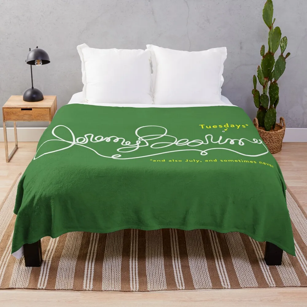 Jeremy Bearimy in white (with notation) on Green Throw Blanket blankets and throws Bed linens Comforter Blankets