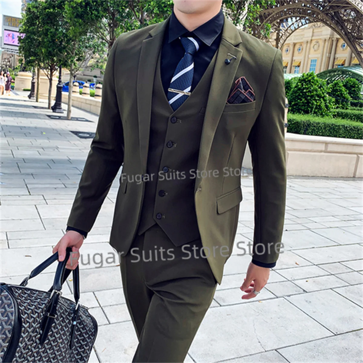 

Fashion Green Wedding Suits For Men Slim Fit Notched Lapel Smoking Groom Tuxedos 3 Pieces Stes Luxuly Male Blazer Costume Homme