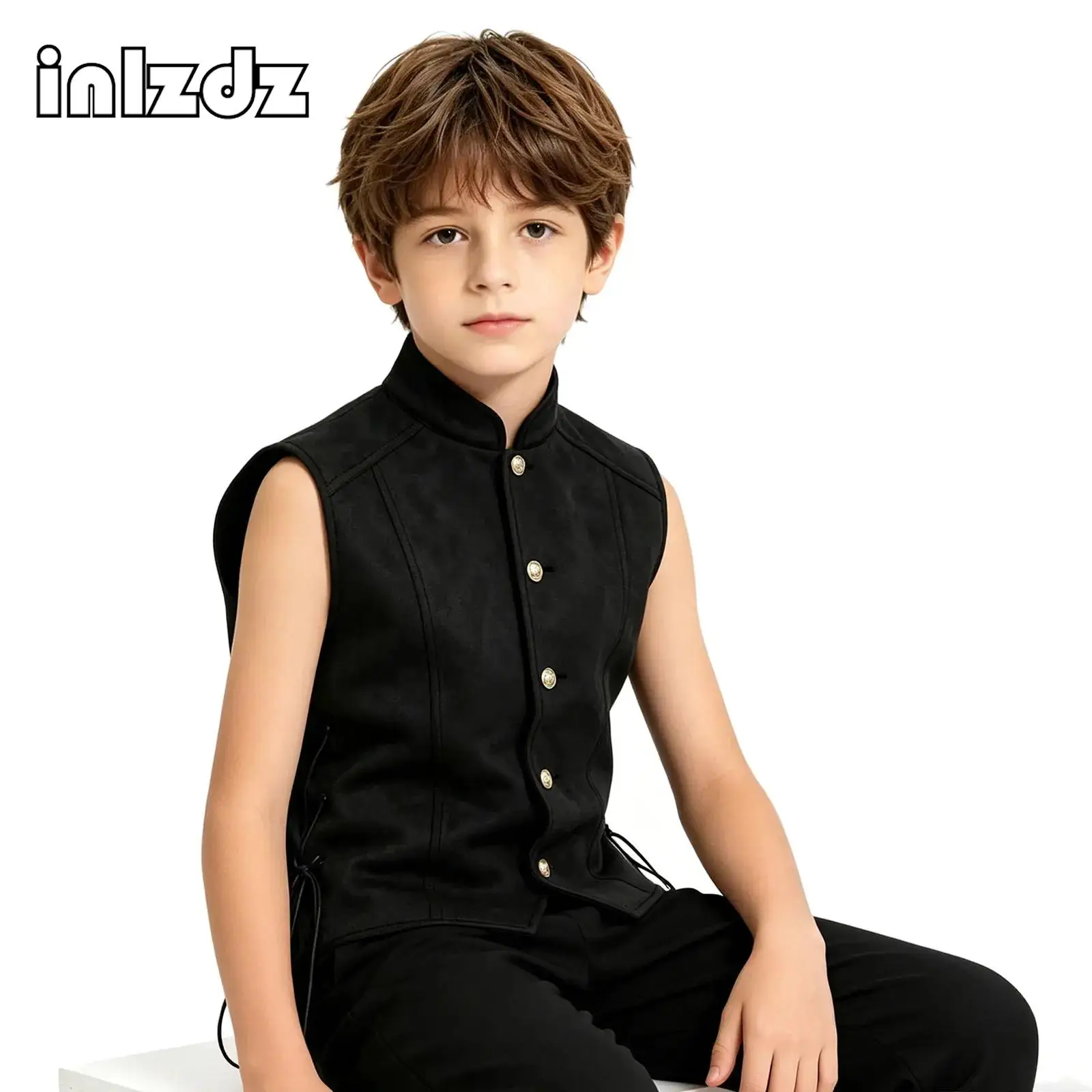 

Boys Medieval Pirate Vest Waistcoat Viking Renaissance Lace Up Tops Halloween Role Play Fancy Dress Up Party Performance Clothes