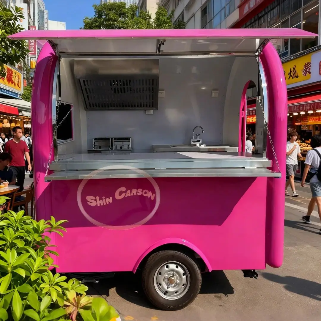 شاحنات الوجبات السريعة الصغيرة عربات بيع تقديم الطعام المتنقلة مع شرفة للبيع في الولايات المتحدة الأمريكية مقطورات طعام مدمجة للأعمال