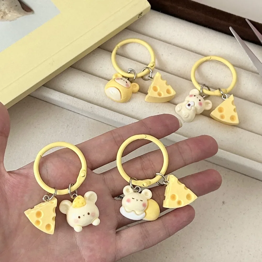 Cute Cartoon Cheese Mouse Keychain for Women Kawaii Bag Pendant Resin Animal Keyring DIY Key Chains Trinket Gifts for Girls