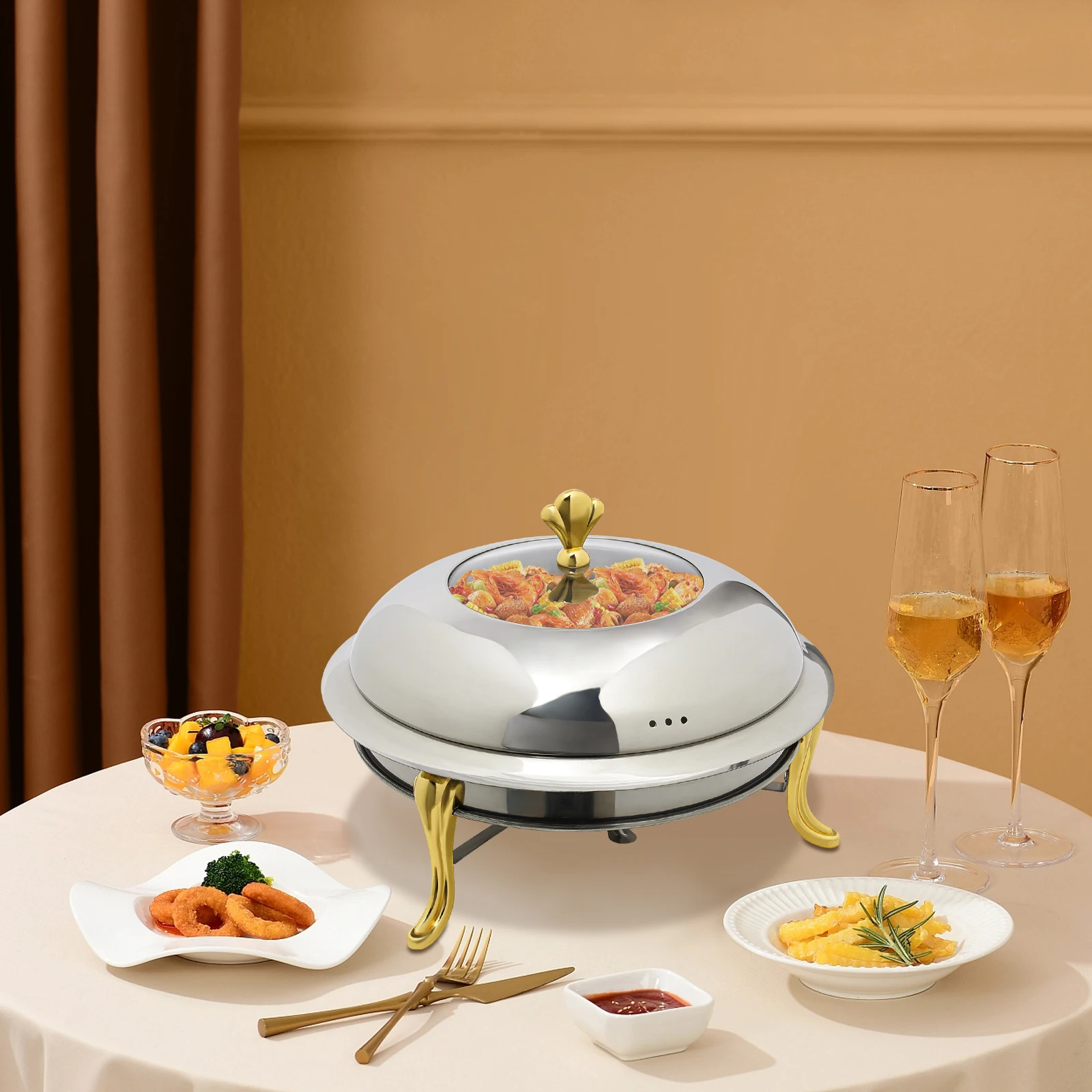 Ohrloser runder Kronenofen, Durchmesser 24 cm, Gold, für Zuhause, Restaurant, Koch, Heimküchengeschirr