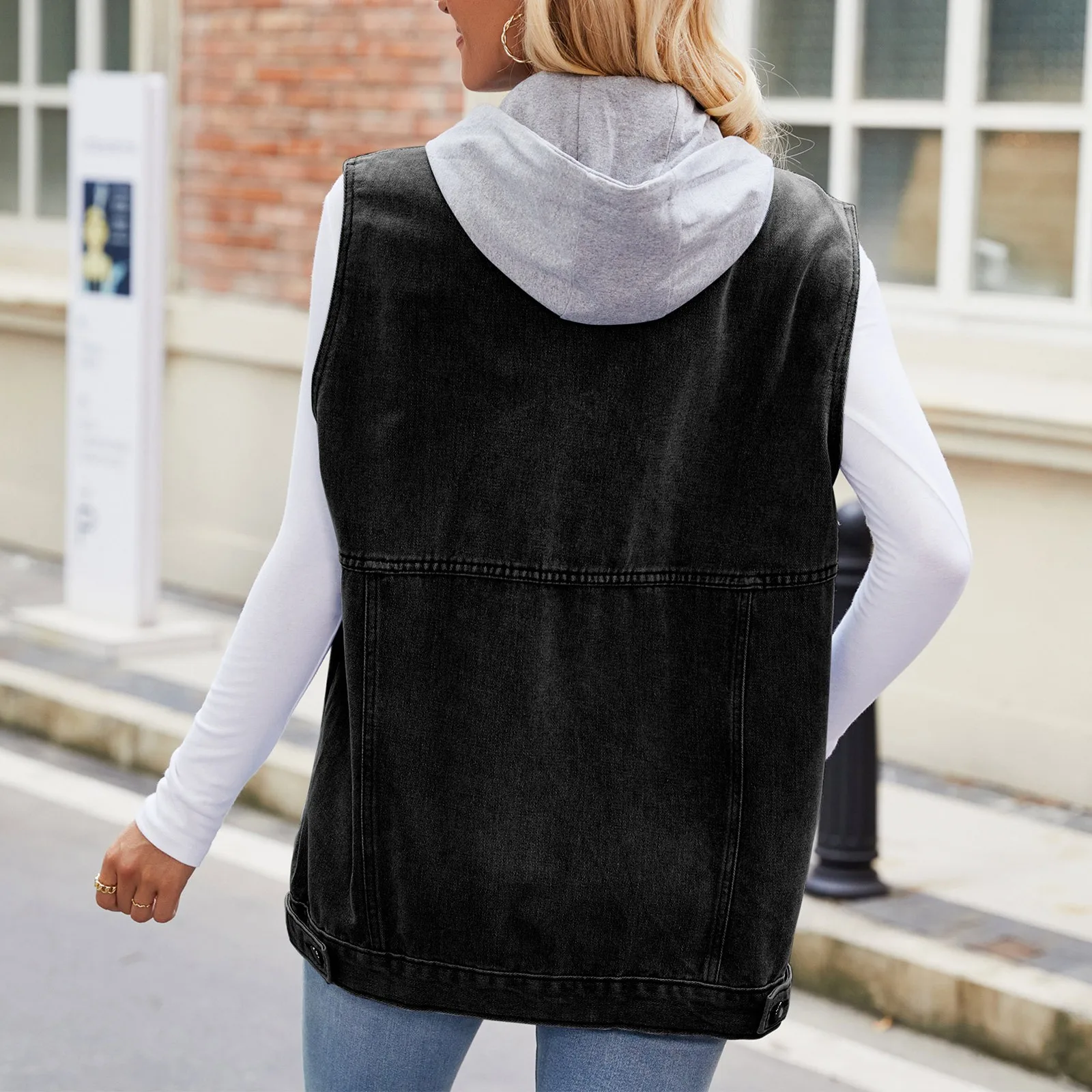 Denim Tank Top Women Denim Jacket Spring Autumn Casual Versatile Hooded Short Jeans Coat Female Slim Fashion Jacket Tops