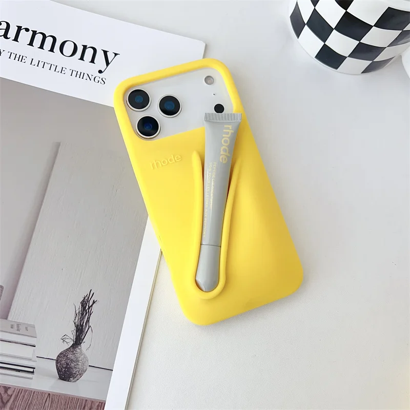 مجموعة هدايا مكياج رود لهاتف آيفون 17 اير 11 12 13 14 15 16 17 برو ماكس حافظة من السيليكون السائل الفاخر + حقيبة مستحضرات التجميل + أحمر الشفاه