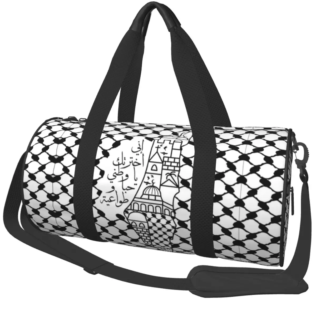 

Palestinian Map Kufiya Pattern I Love Palestine Gym Bag Portable Sports Bags with Shoes Luggage Handbag Novelty Fitness Bag