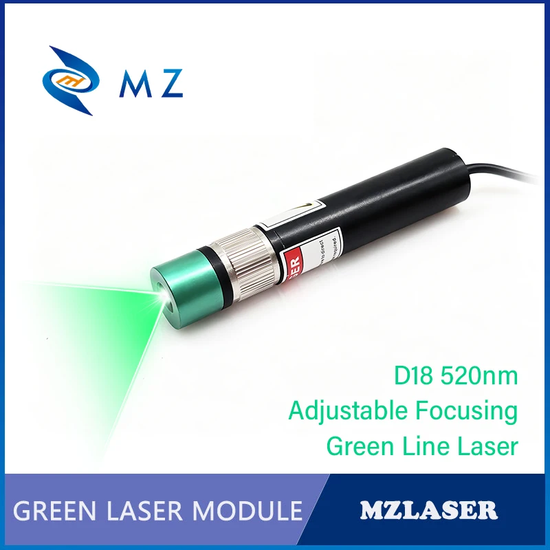 

Промышленный модуль лазерного диода зеленой линии 520 нм D18 мм с регулируемой фокусировкой 100 МВт 12 В 24 В 5 градусов с кронштейном и адаптером