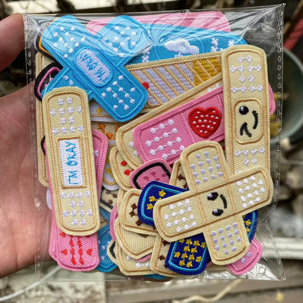 48 Styles Lovely Band-aid Iron on Patches for Caps Shoes Bags Wallet Decor Cross Shaped Adhesive Bandage Stripe Plaster Applique