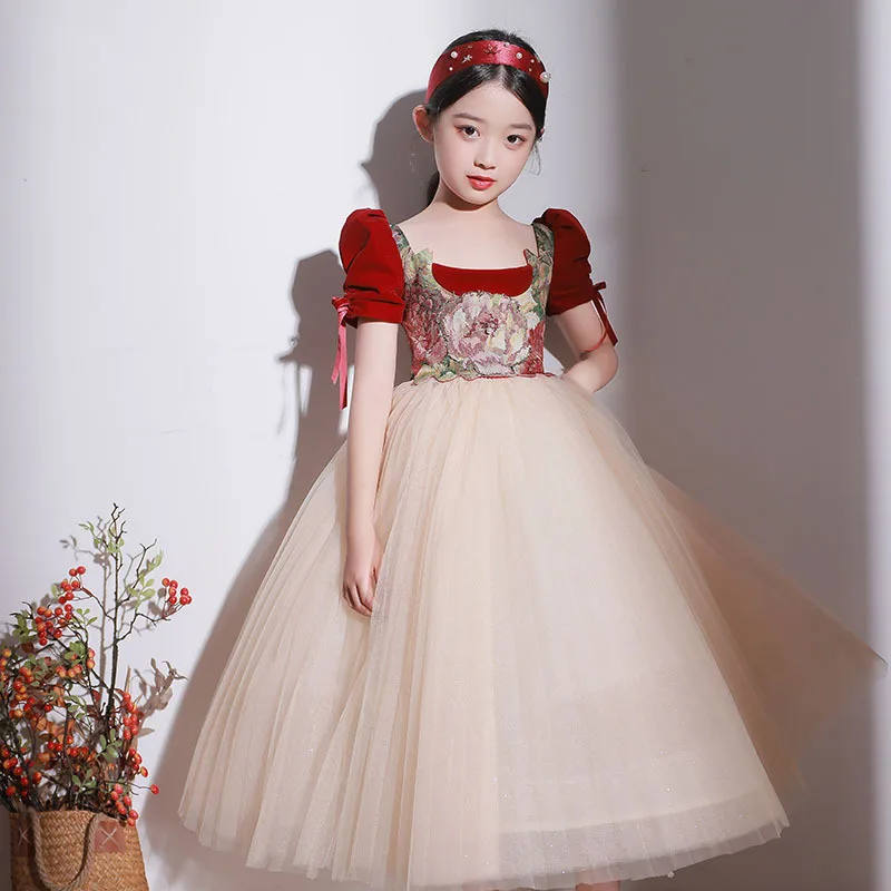 Flower Girls Christmas New Year Party Dress Set Children Luxurious Dresses Kids First Communion Vestidos Teenagers Evening Robe