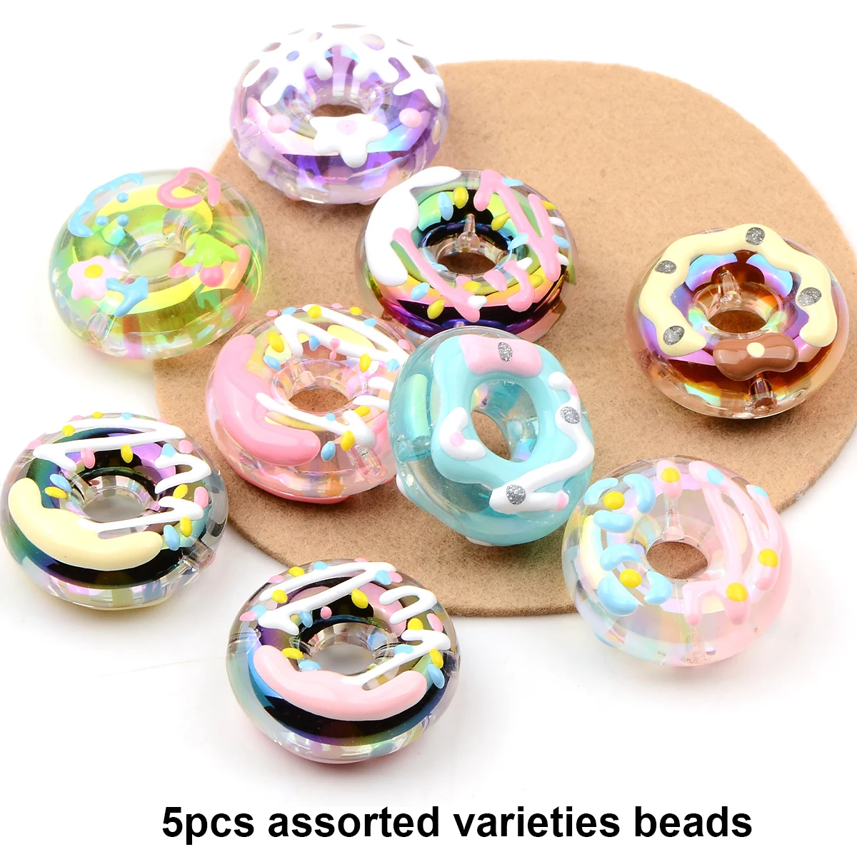 5 Pcs Random Color Creative DIY Donut Beaded Loose Beads Making for Jewelry Ornaments Key Chain Beaded Pens DIY