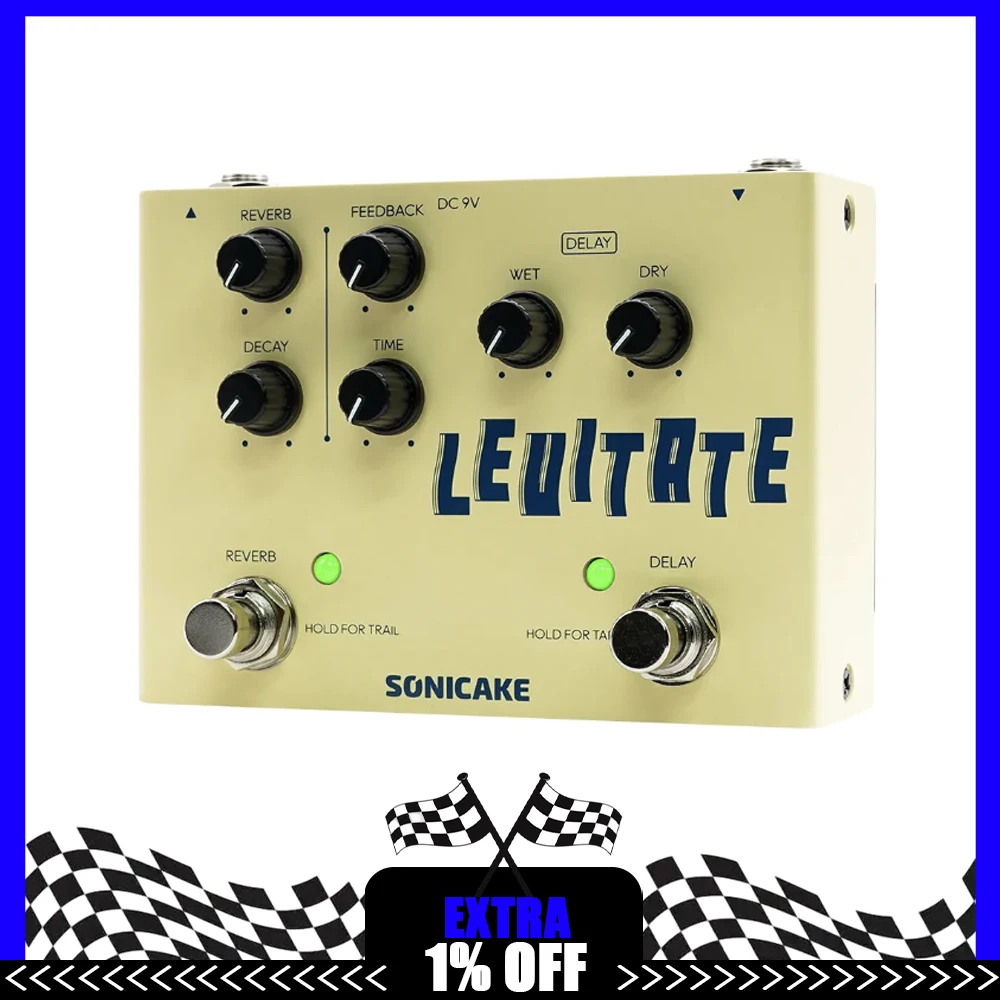 SONICAKE Левитирующий двойной ножной переключатель Stompbox с цифровой задержкой и реверберацией, педаль эффектов для гитары QDS-02, подарки