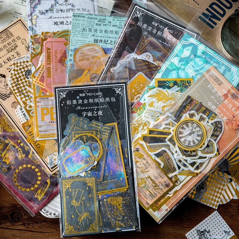 60pcs Hot Stamping Stationery Stickers Literary Diary Decorative Stickers Scrapbook DIY Craft Stickers