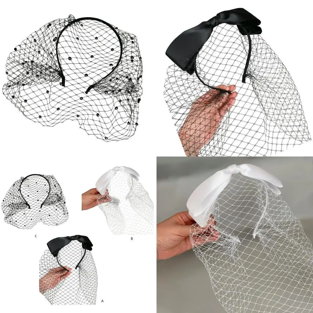 

31BB 1920s Fascinator Veil Bowknot Hairband for Female Special Event Wedding Headwear