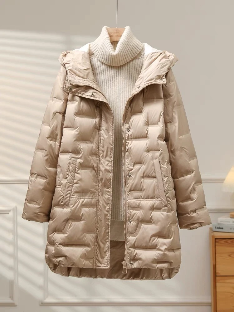 Autunno Inverno Piumino 2025 Nuovo di Alta Qualità Leggero Parka Donne Coreano Con Cappuccio Allentato 90% Anatra Bianca Piumino Cappotto Outwear