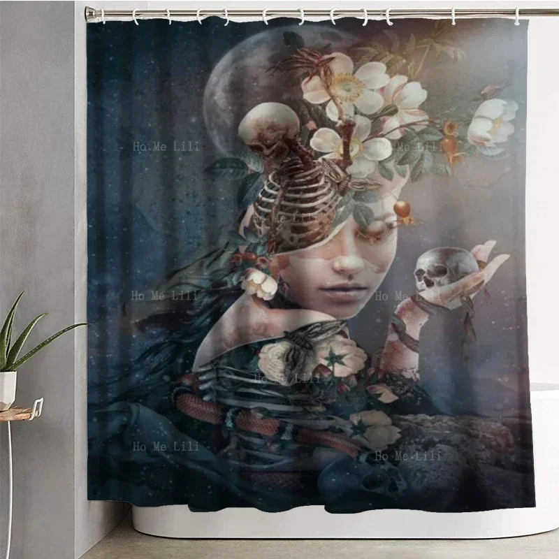 Surreal Art Fairy Angel Mysticism Universe Viking Skull And Girl Vintage Rose Shower Curtain By Ho Me Lili With Hooks